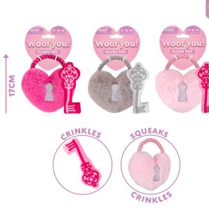 Woof You! Plush Heart Padlock & Key Dog Toy